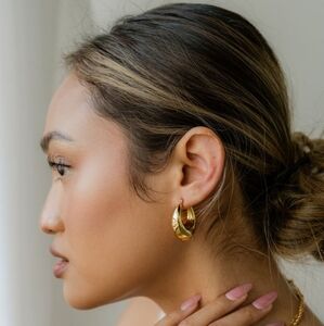 Stainless Steel Plated With 14K Gold Hoop Earrings